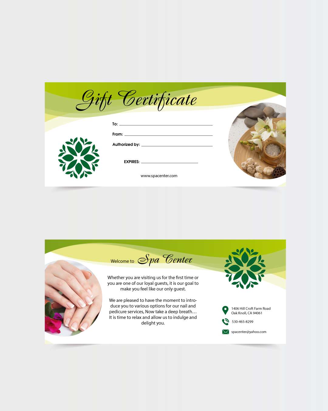 Green Care Spa Center Gift Certificate AP Printing - Green Care Spa Center Gift Certificate - Custom Printing Services