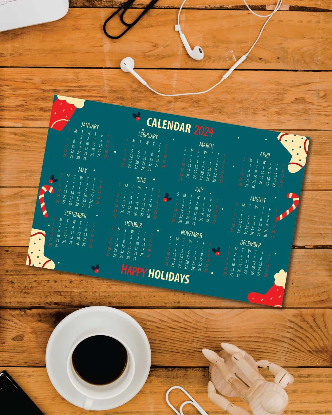 AP Printing - Green Festive Candy Cane Calendar - Custom Printing Services