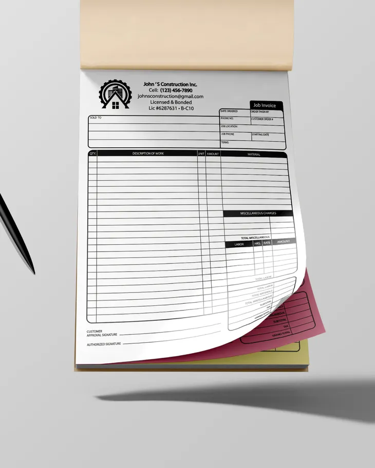 AP Printing - Simple and Attractive Carbonless Forms (Invoice) - Custom Printing Services