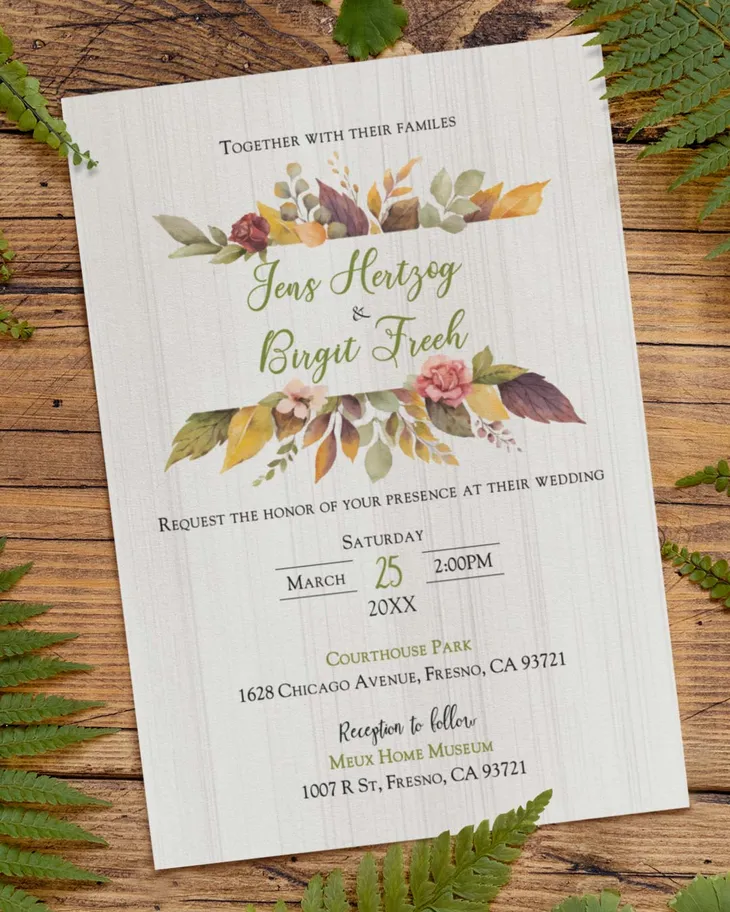 AP Printing - Rustic Fall Charm Simple Flat 5x7 Wedding Invitation - Custom Printing Services