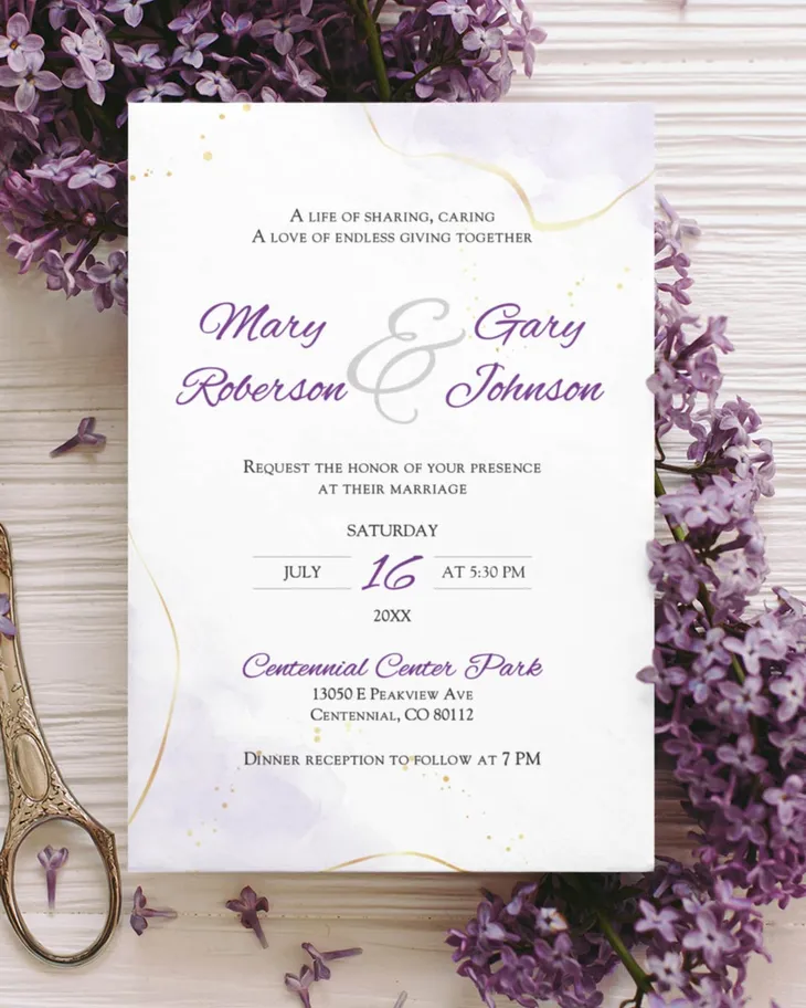 Purple Dream Celebration Simple Flat 5x7 Wedding Invitation AP Printing - Purple Dream Celebration Simple Flat 5x7 Wedding Invitation - Custom Printing Services