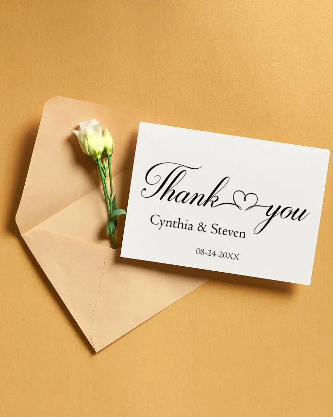 AP Printing - Simple White with Heart Thank You Cards Wedding - Custom Printing Services