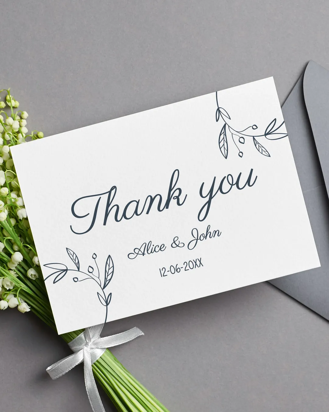 AP Printing - Black Leaves Thank You Cards Wedding - Custom Printing Services