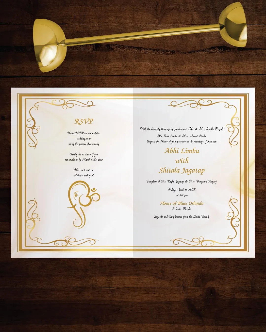 Delicate Gold Edge Half Fold Wedding Invitation AP Printing - Delicate Gold Edge Half Fold Wedding Invitation - Custom Printing Services