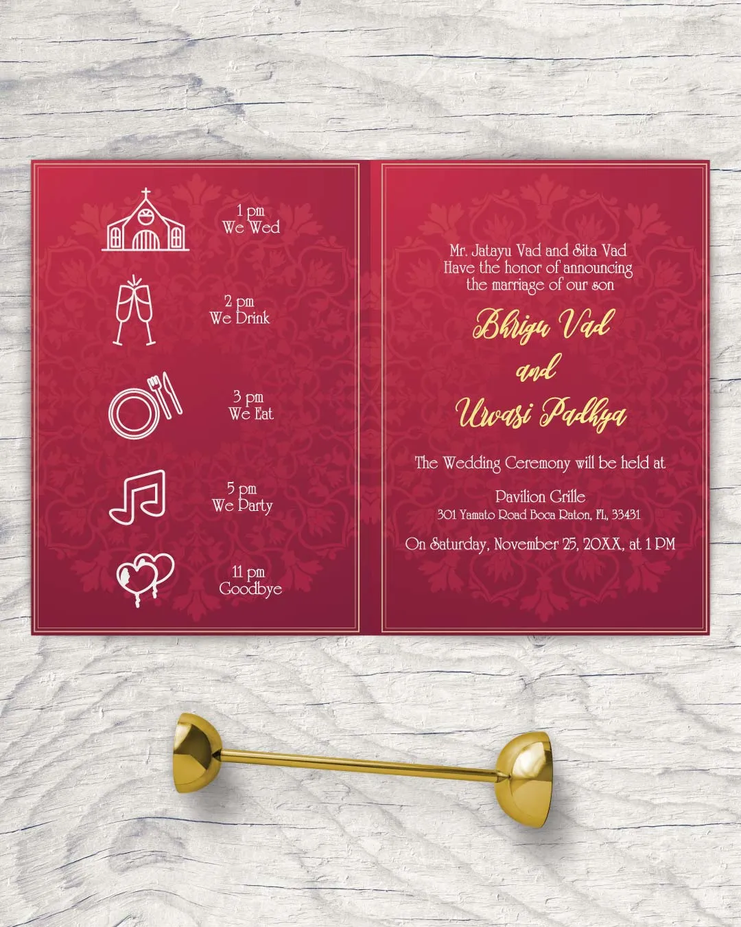 AP Printing - Red Luxurious Pattern Half Fold Wedding Invitation - Custom Printing Services