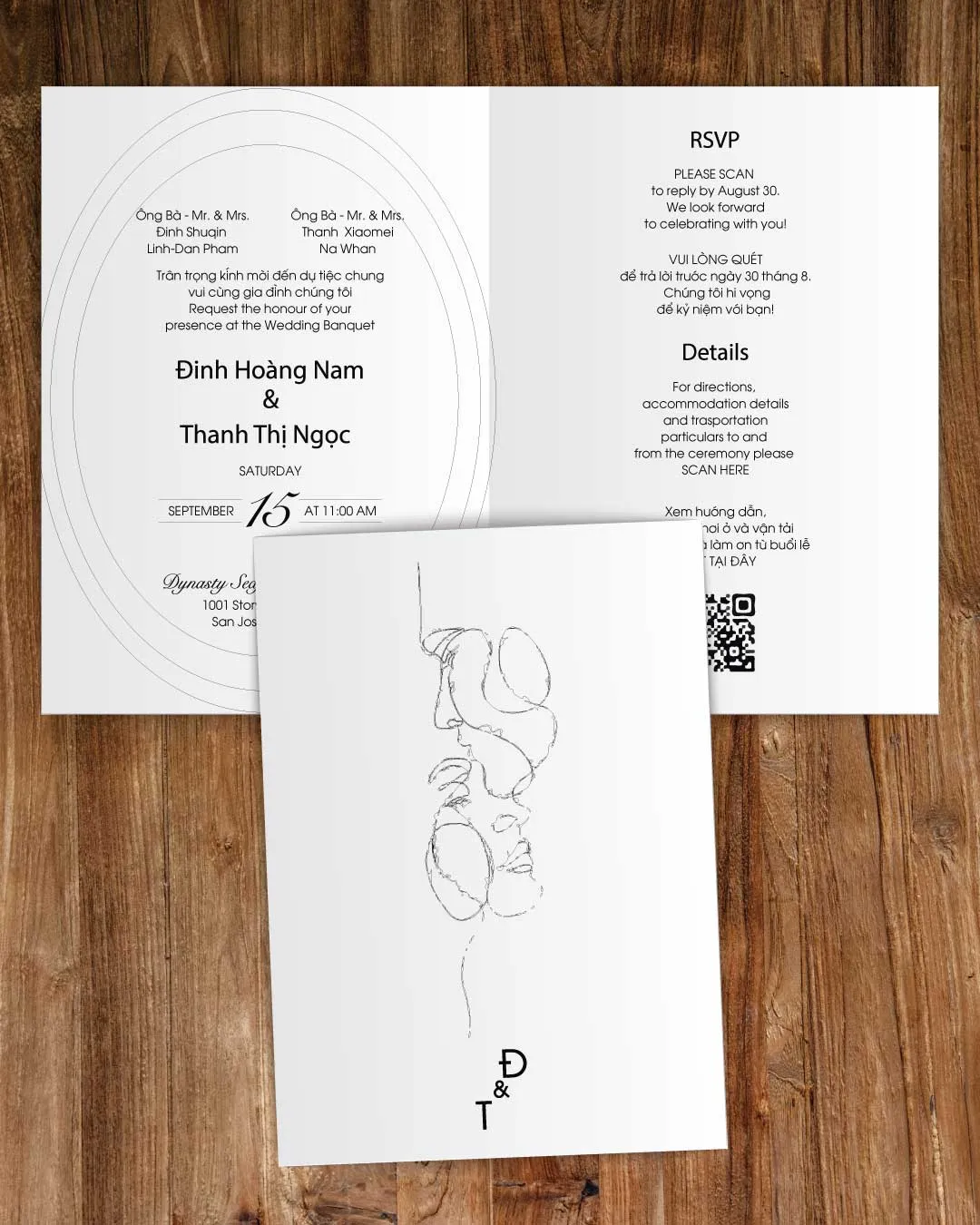 AP Printing - Single-line Couple Half Fold Vietnamese & English Wedding Invitation - Custom Printing Services