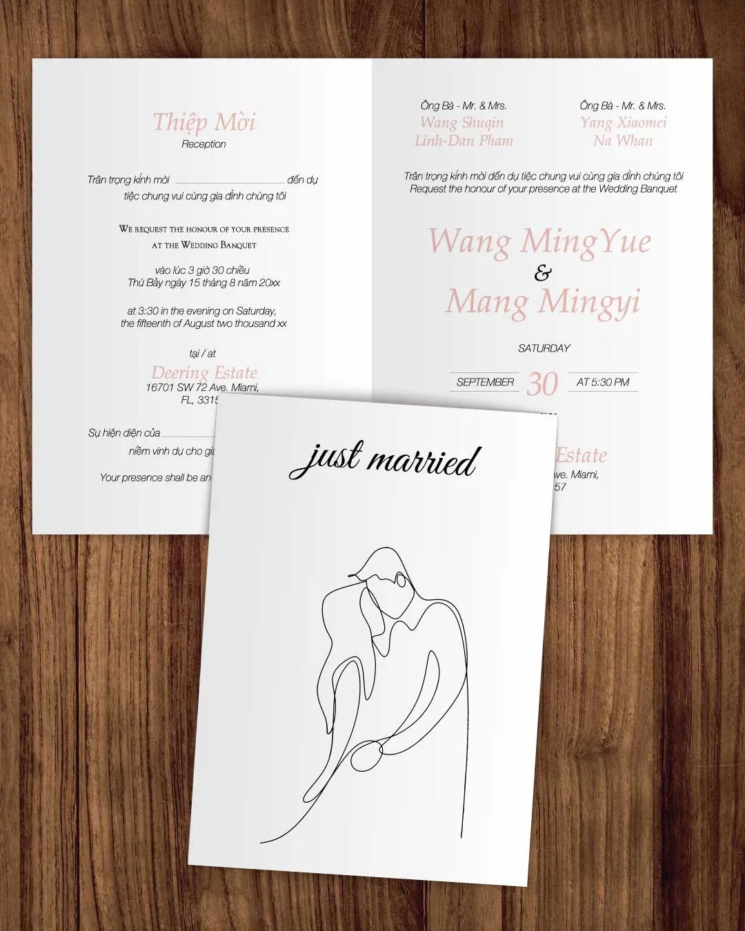 Line Couple Embrace Half Fold Vietnamese & English Wedding Invitation AP Printing - Line Couple Embrace Half Fold Vietnamese & English Wedding Invitation - Custom Printing Services