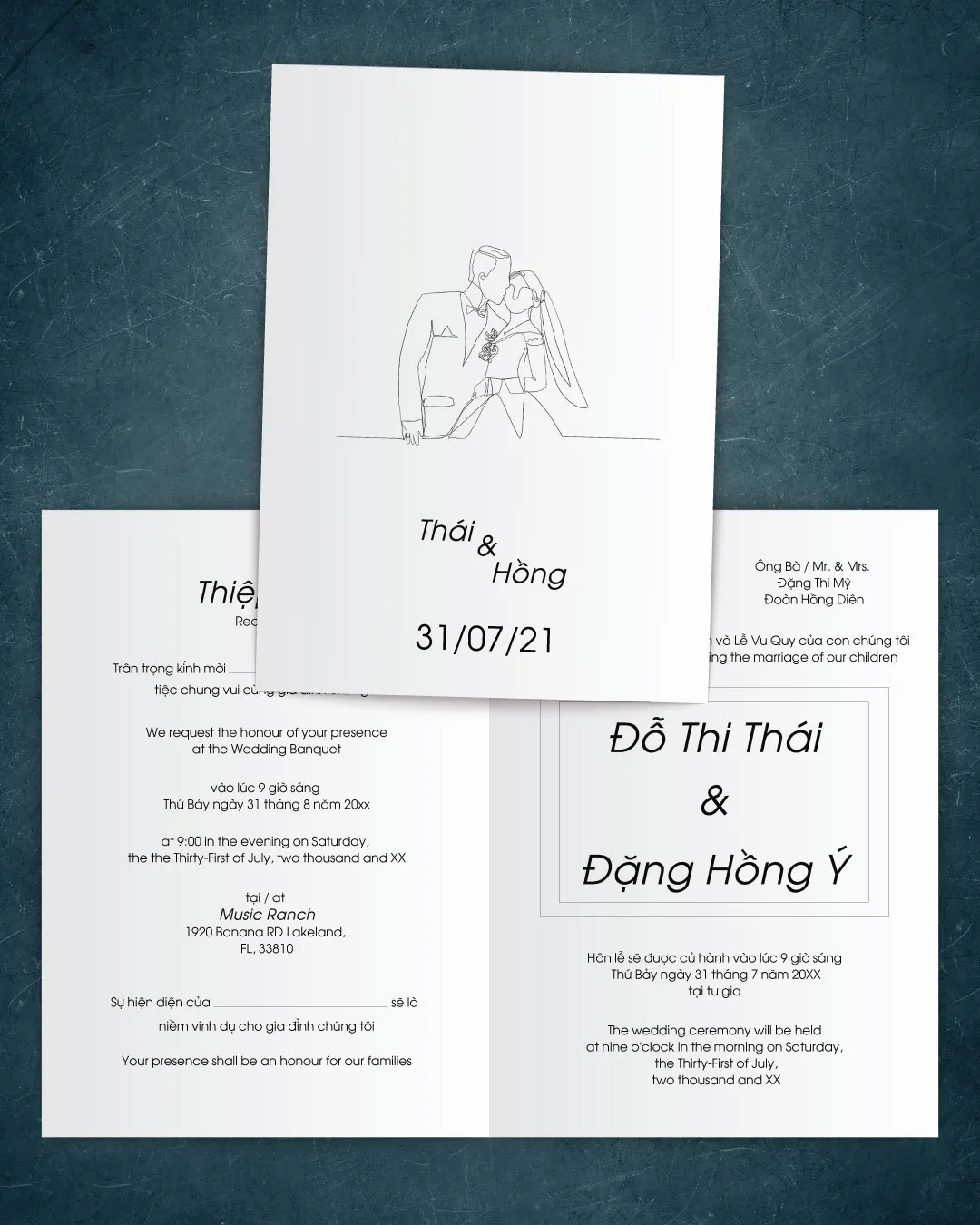 AP Printing - Couple Wedding Day Half Fold Vietnamese & English Wedding Invitation - Custom Printing Services