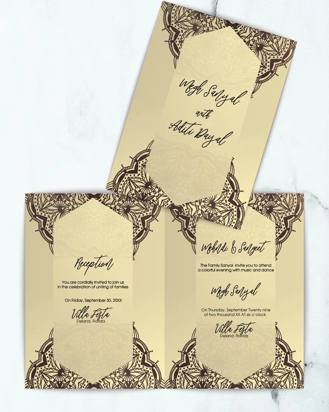 AP Printing - Elegant Abstract Indian Half Fold Wedding Invitation - Custom Printing Services