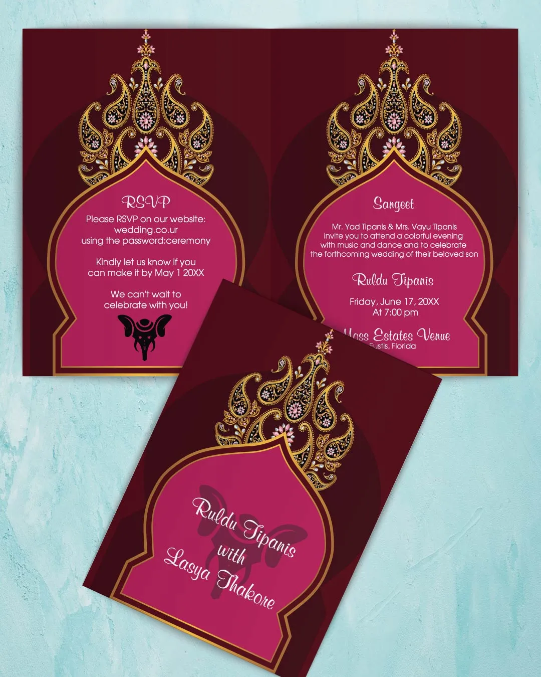 Jeweled Floral Paisley Half Fold Wedding Invitation AP Printing - Jeweled Floral Paisley Half Fold Wedding Invitation - Custom Printing Services