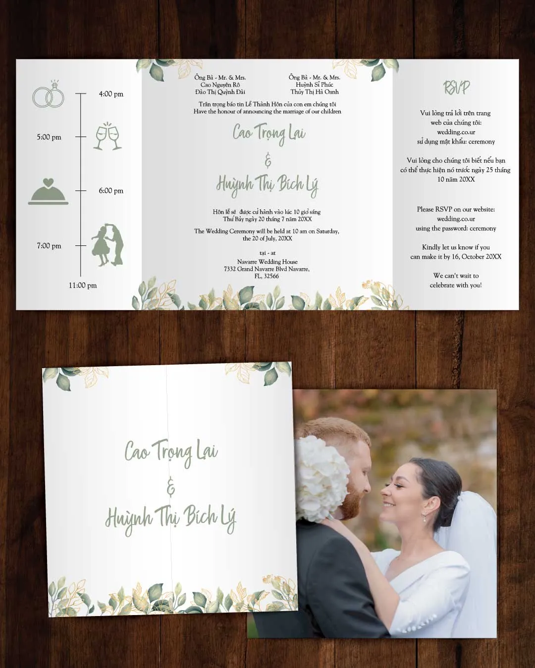 Beautiful leaves 7x7 Gate Fold Wedding Invitation AP Printing - Beautiful leaves 7x7 Gate Fold Wedding Invitation - Custom Printing Services
