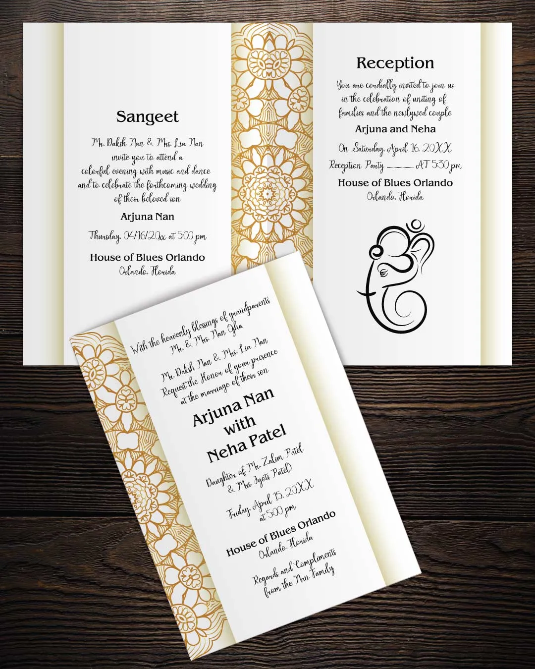 AP Printing - Mandala Beautiful Gold Half Fold Wedding Invitation - Custom Printing Services