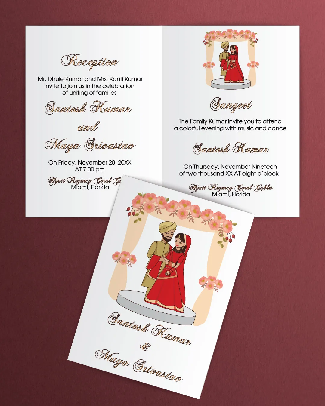 Wedded Couple Indian Half Fold Wedding Invitation AP Printing - Wedded Couple Indian Half Fold Wedding Invitation - Custom Printing Services
