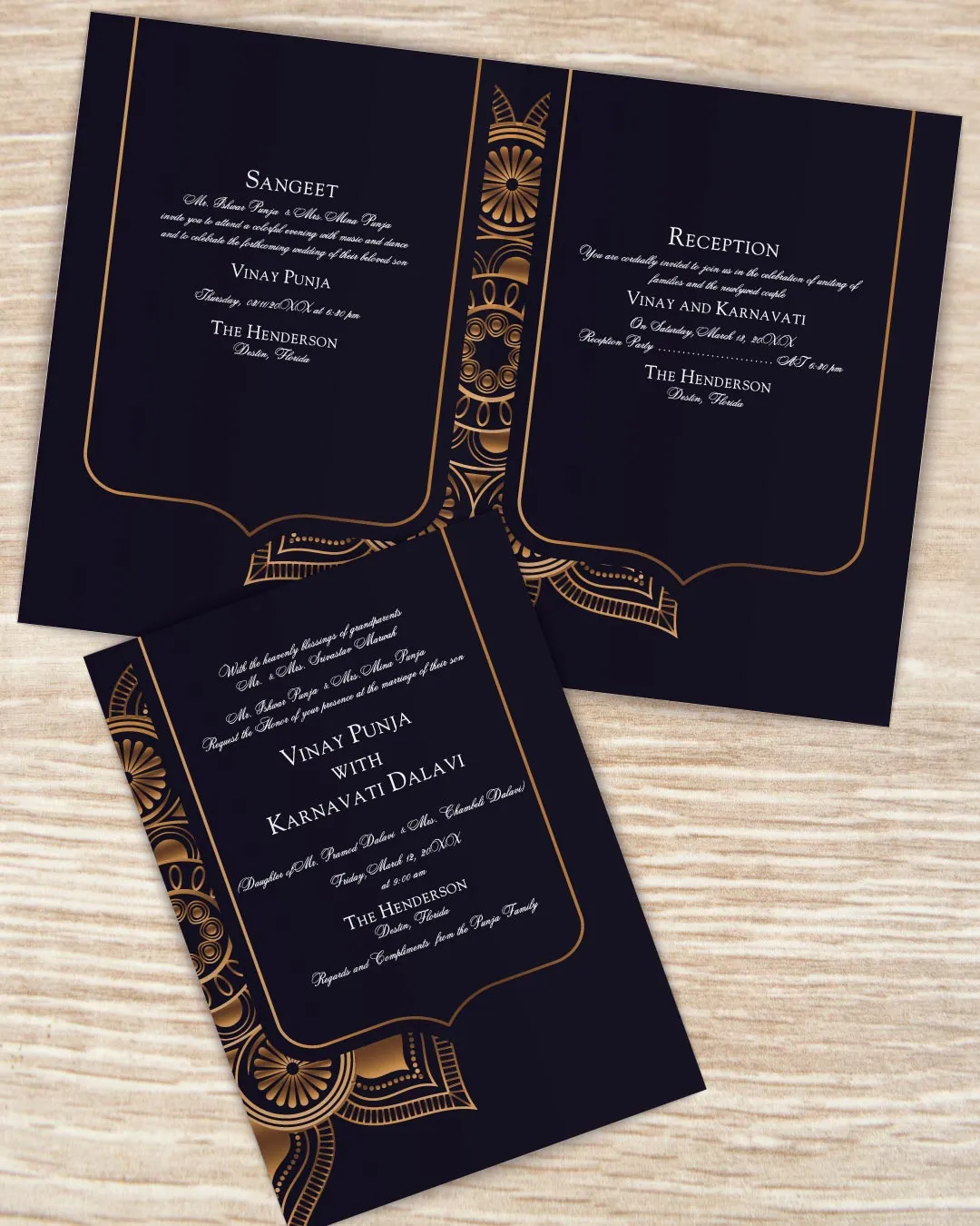 Original Oriental Pattern Half Fold Wedding Invitation AP Printing - Original Oriental Pattern Half Fold Wedding Invitation - Custom Printing Services