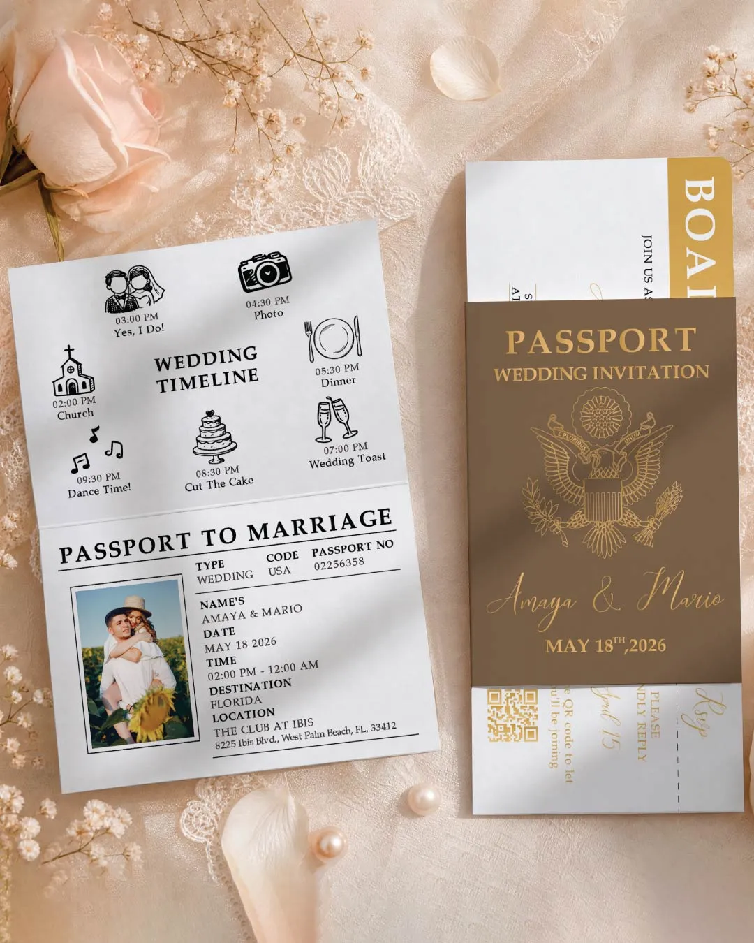 Golden Crest Passport Wedding Invitation