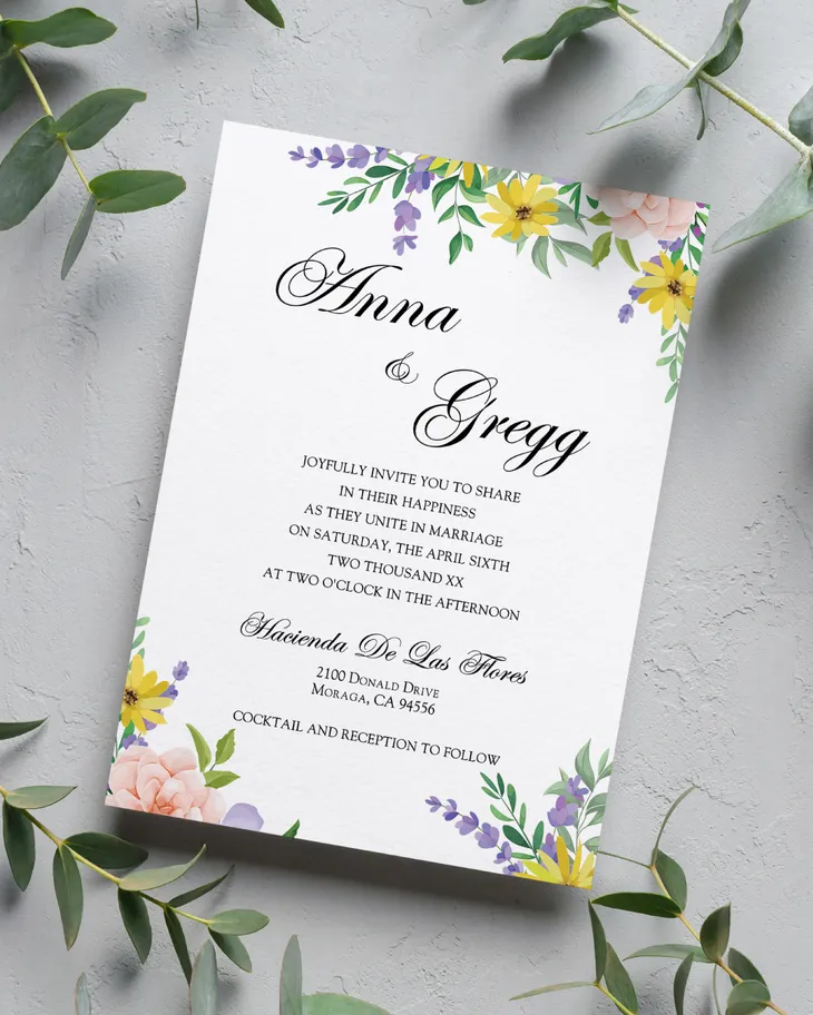 Colorful Flowers Simple Flat 5x7 Wedding Invitation AP Printing - Colorful Flowers Simple Flat 5x7 Wedding Invitation - Custom Printing Services