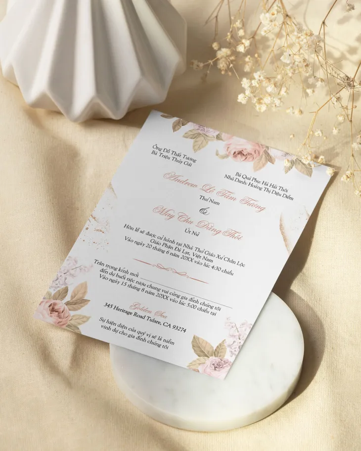 Beautiful Vintage Flowers Simple Flat 5x7 Wedding Invitation AP Printing - Beautiful Vintage Flowers Simple Flat 5x7 Wedding Invitation - Custom Printing Services
