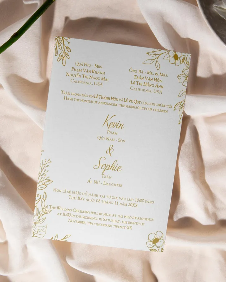 Golden Floral Elegance Simple Flat 5x7 Wedding Invitation AP Printing - Golden Floral Elegance Simple Flat 5x7 Wedding Invitation - Custom Printing Services