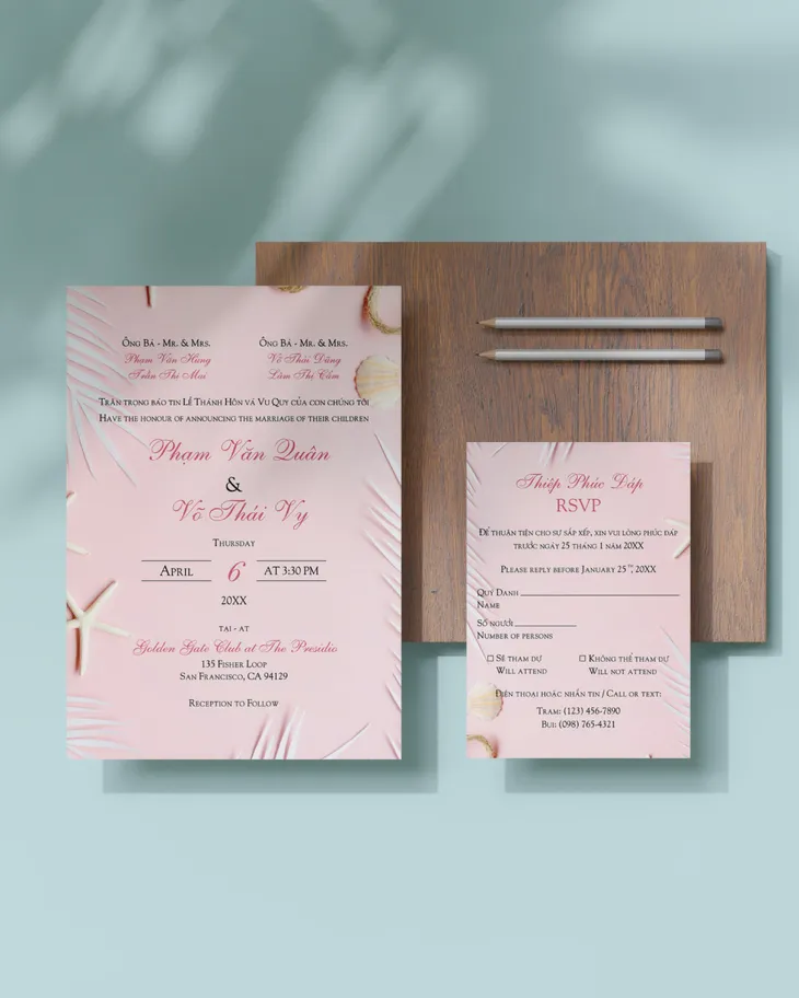 AP Printing - Blush Sea Elegance Simple Flat 5x7 Wedding Invitation - Custom Printing Services