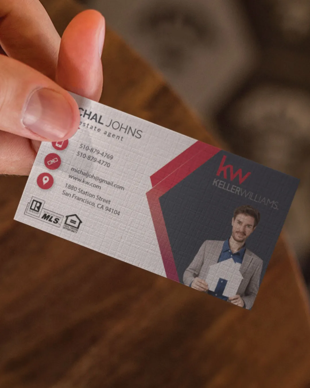 Keller Williams Realty Geometric and Simple Linen Uncoated Business Cards AP Printing - Keller Williams Realty Geometric and Simple Linen Uncoated Business Cards - Custom Printing Services