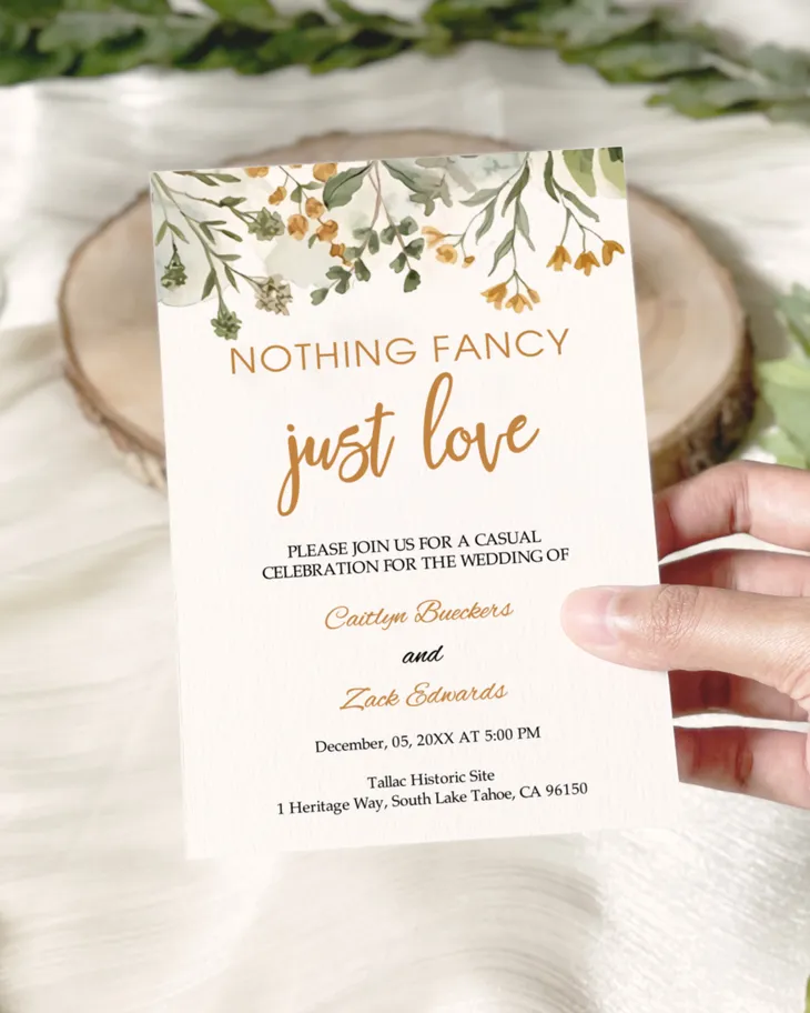 Golden Leaf Love Simple Flat 5x7 Wedding Invitation AP Printing - Golden Leaf Love Simple Flat 5x7 Wedding Invitation - Custom Printing Services