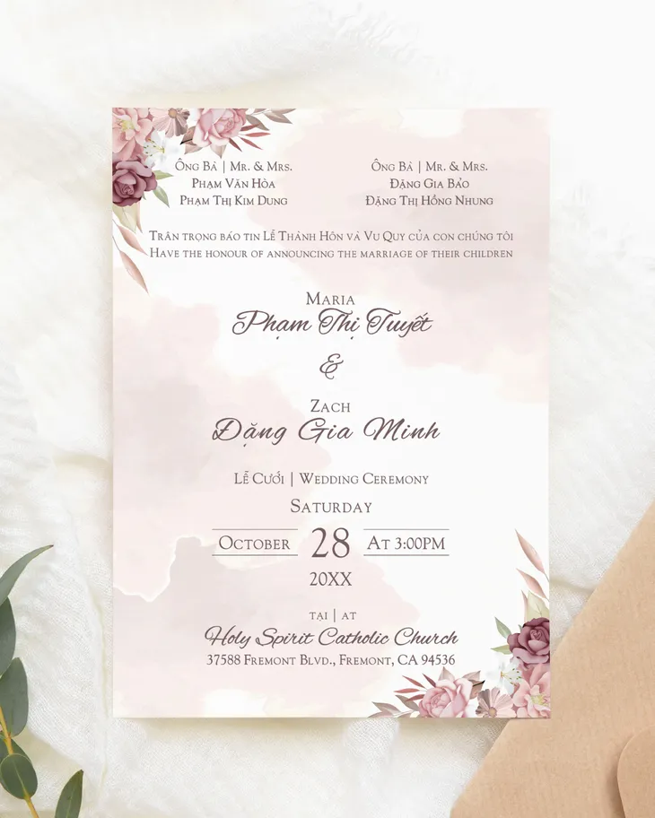 AP Printing - Beautiful Boho Simple Flat 5x7 Wedding Invitation - Custom Printing Services