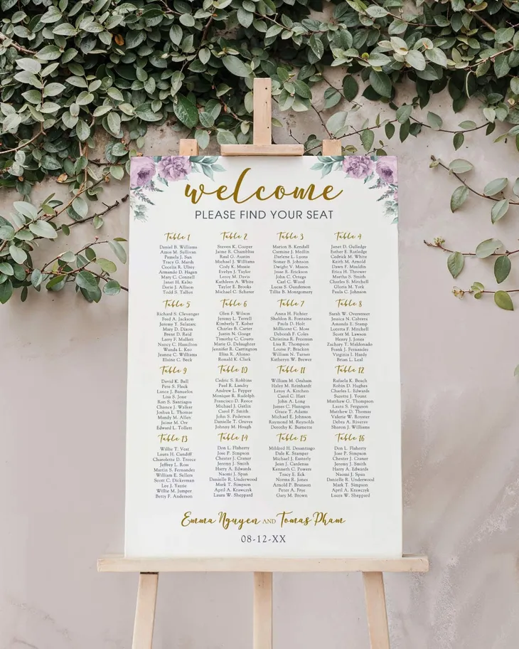 AP Printing - Lavender Seat Harmony Seating Chart - Custom Printing Services