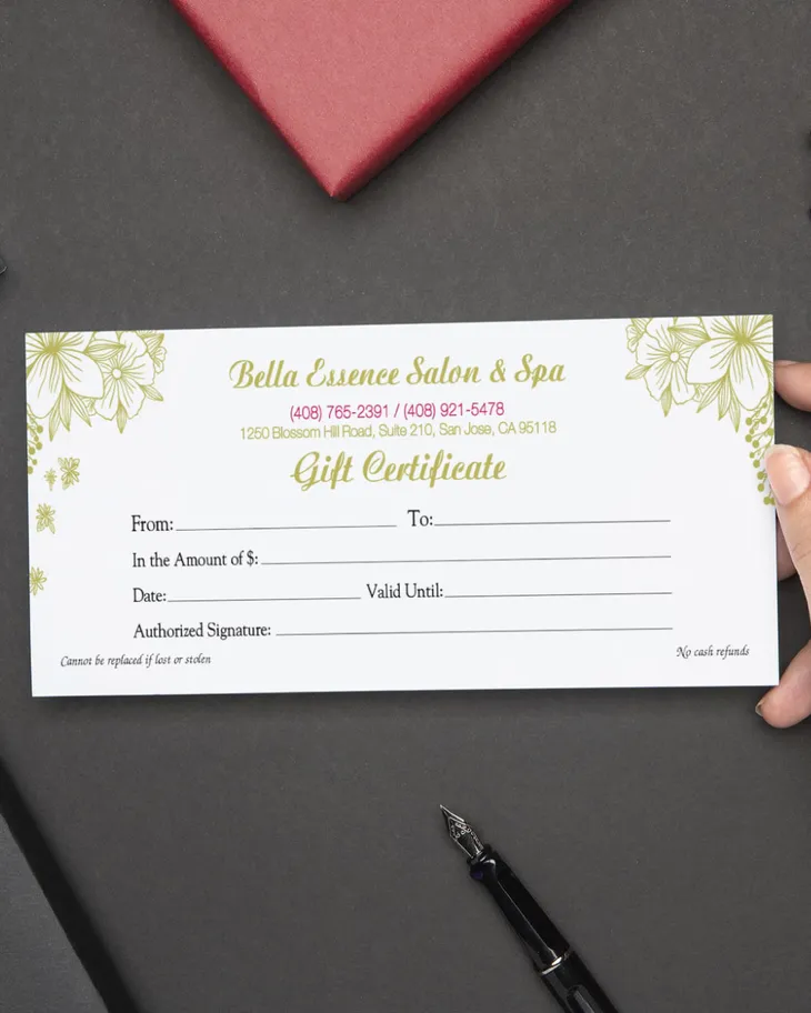 Golden Flora Charm Nails & Spa Gift Certificate AP Printing - Golden Flora Charm Nails & Spa Gift Certificate - Custom Printing Services
