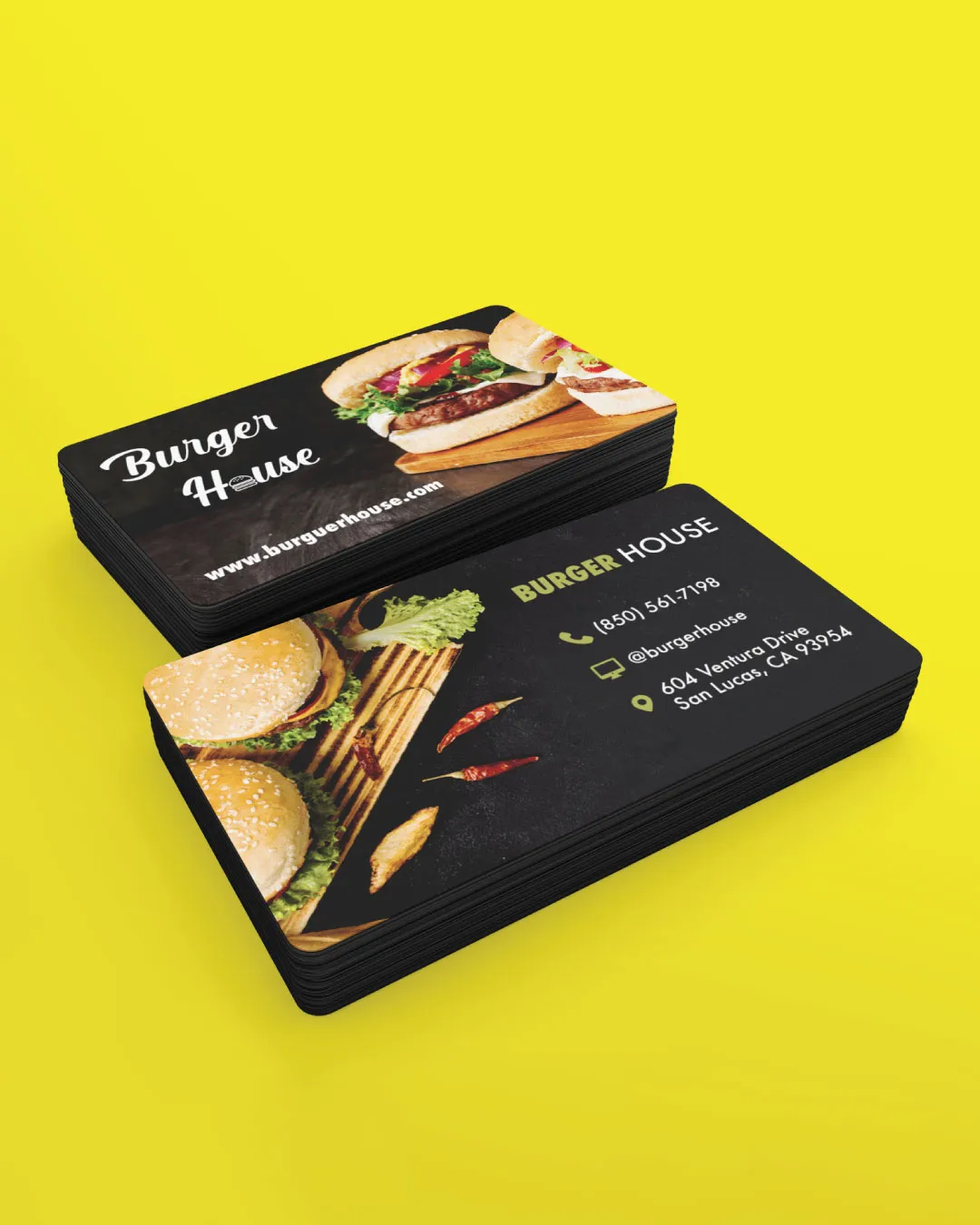 AP Printing - Burger Theme Painted Edge Business Cards - Custom Printing Services