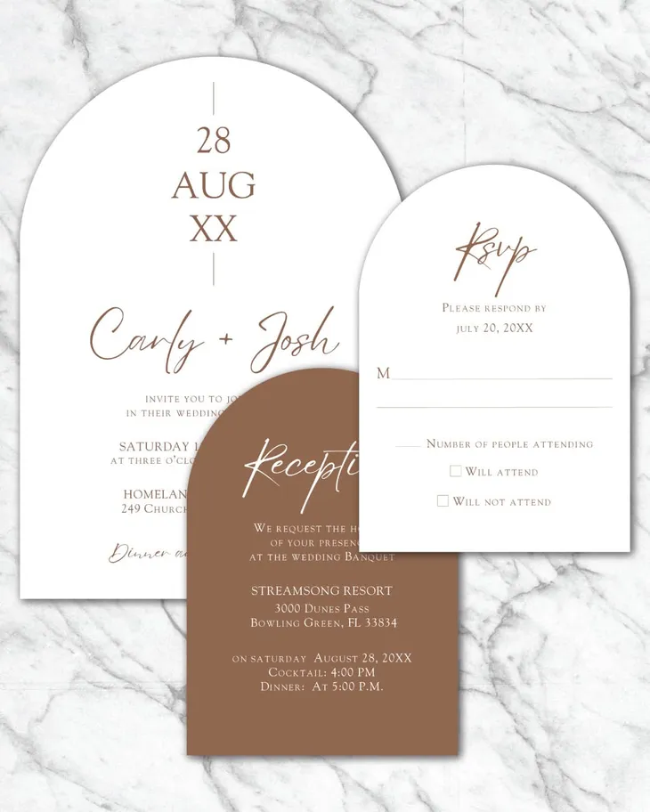 AP Printing - Brown and White Unique Style Wedding Invitations - Custom Printing Services