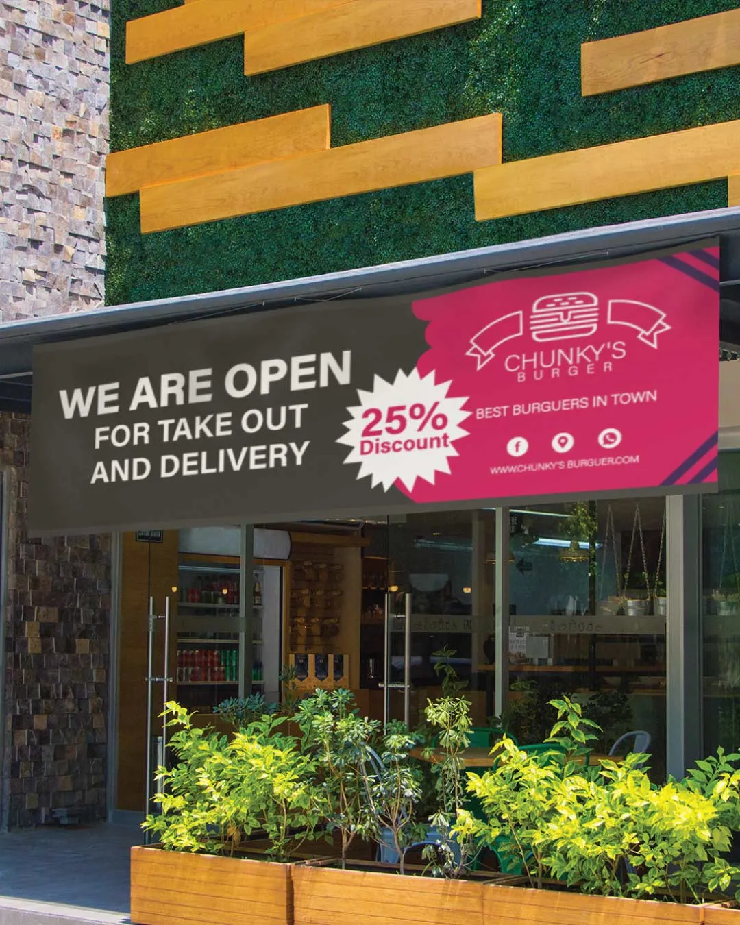 Burger in Black Banners AP Printing - Burger in Black Banners - Custom Printing Services