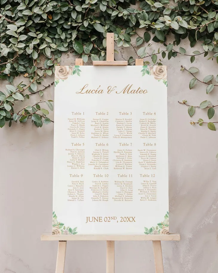 Ivory Rose Seating Chart AP Printing - Ivory Rose Seating Chart - Custom Printing Services