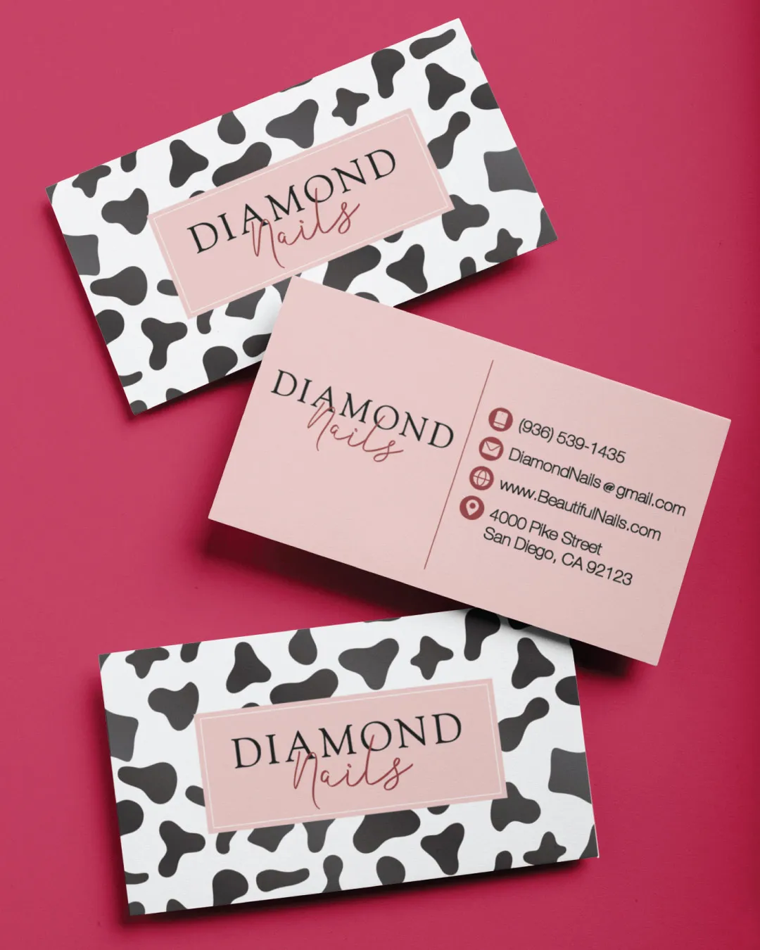 Cowhide Spots with Pink Standard Business Cards AP Printing - Cowhide Spots with Pink Standard Business Cards - Custom Printing Services