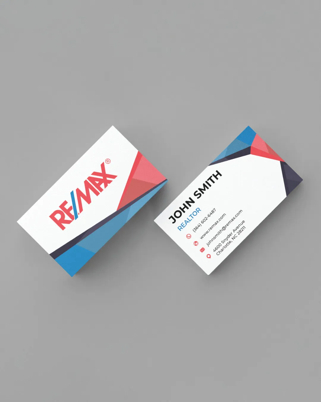 Remax Blue and Red Geometric Standard Business Cards AP Printing - Remax Blue and Red Geometric Standard Business Cards - Custom Printing Services