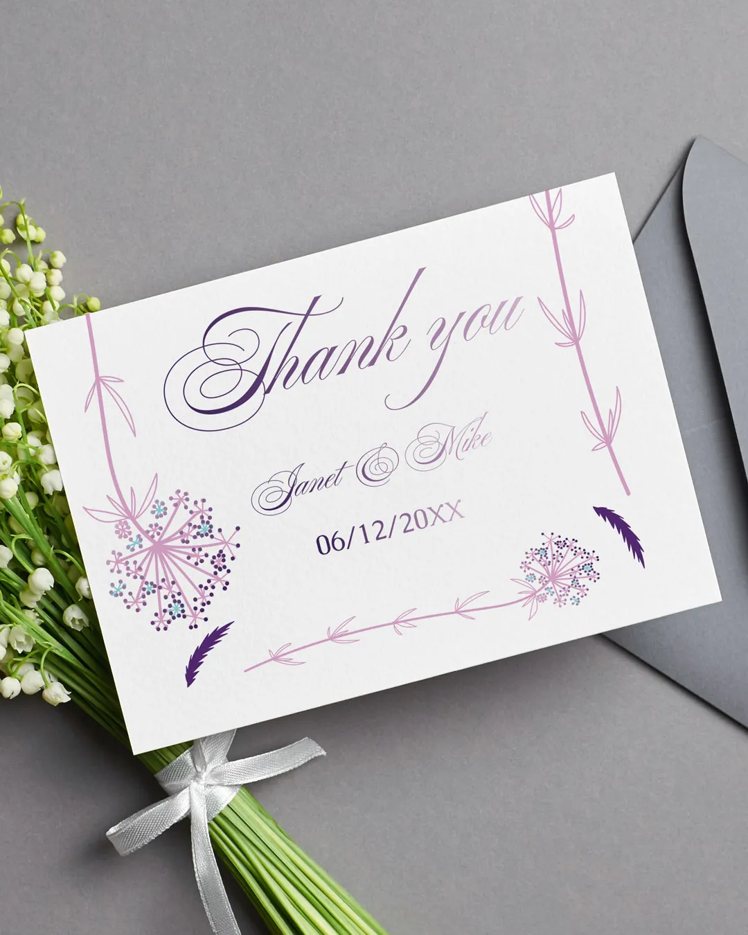 AP Printing - Purple Dandelion Thank You Cards Wedding - Custom Printing Services