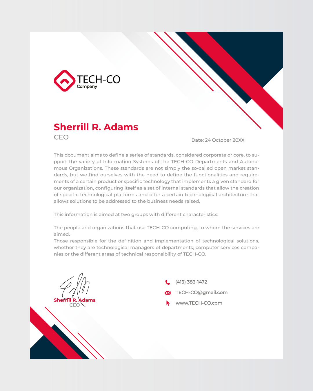 AP Printing - Modern Red & Blue CEO Tech Company Letterhead - Custom Printing Services