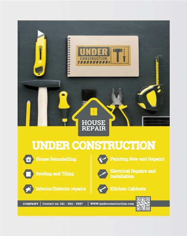 Modern Under Construction House Repair Services Flyer AP Printing - Modern Under Construction House Repair Services Flyer - Custom Printing Services