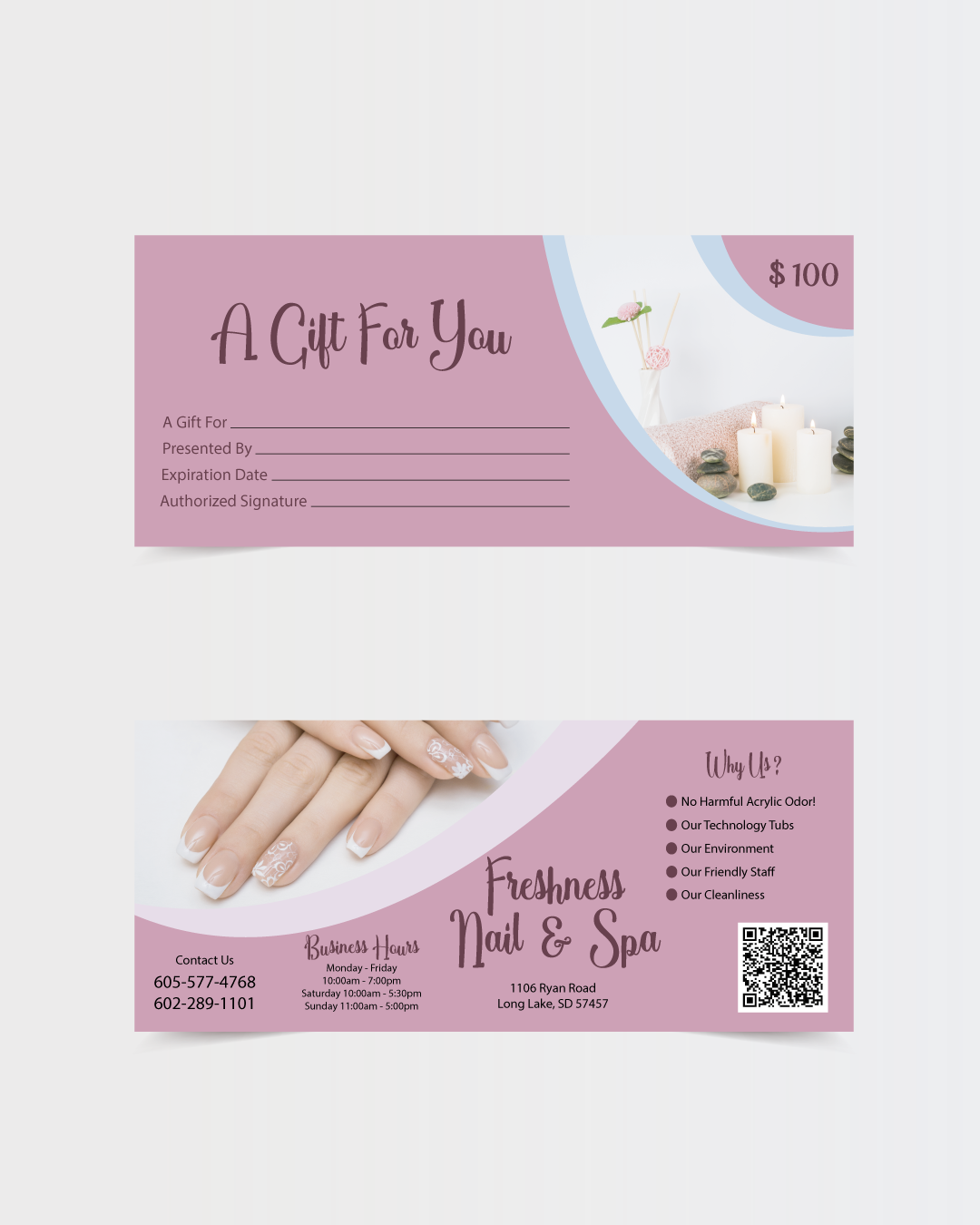 AP Printing - Pink Meditation Nails & Spa Gift Certificate - Custom Printing Services