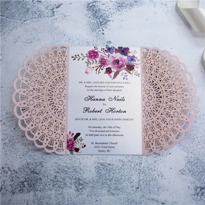Graceful Lace Laser Cut Wedding Invitation AP Printing - Graceful Lace Laser Cut Wedding Invitation - Custom Printing Services