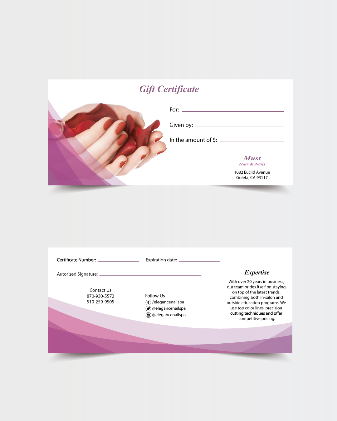 AP Printing - Wine Petals & Spa Gift Certificate - Custom Printing Services