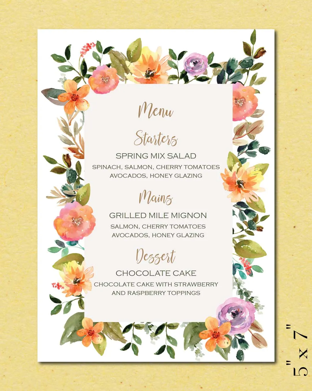 AP Printing - Colorful Flower Frame Wedding Menu Cards - Custom Printing Services
