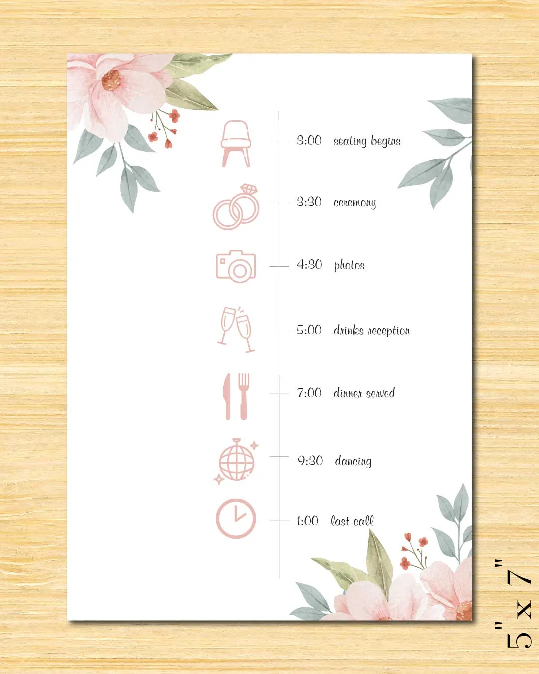 Modest Pink Flowers Wedding Program Cards AP Printing - Modest Pink Flowers Wedding Program Cards - Custom Printing Services