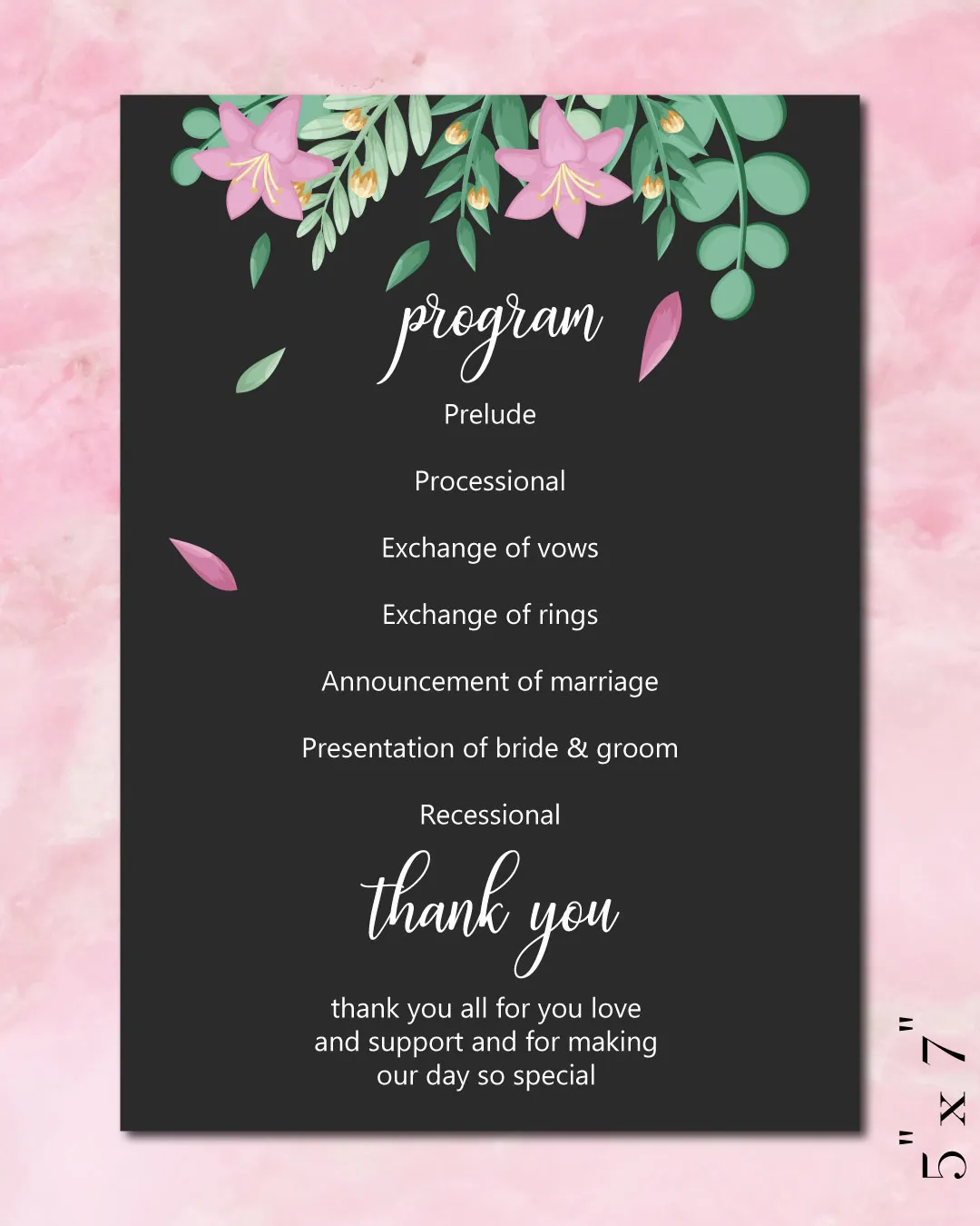 AP Printing - Black Design With Flowers Wedding Program Cards - Custom Printing Services