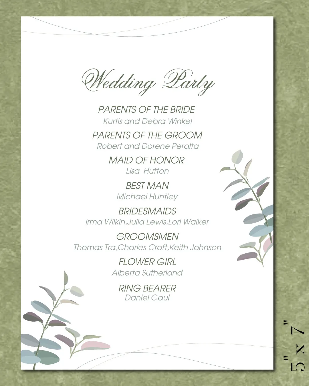 Green Leaves Decorations Wedding Program Cards AP Printing - Green Leaves Decorations Wedding Program Cards - Custom Printing Services