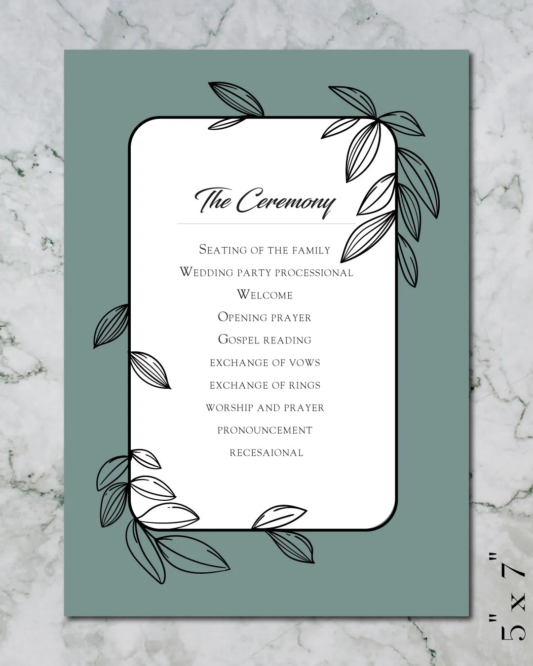 Minimalist Black Leaves Wedding Program Cards AP Printing - Minimalist Black Leaves Wedding Program Cards - Custom Printing Services