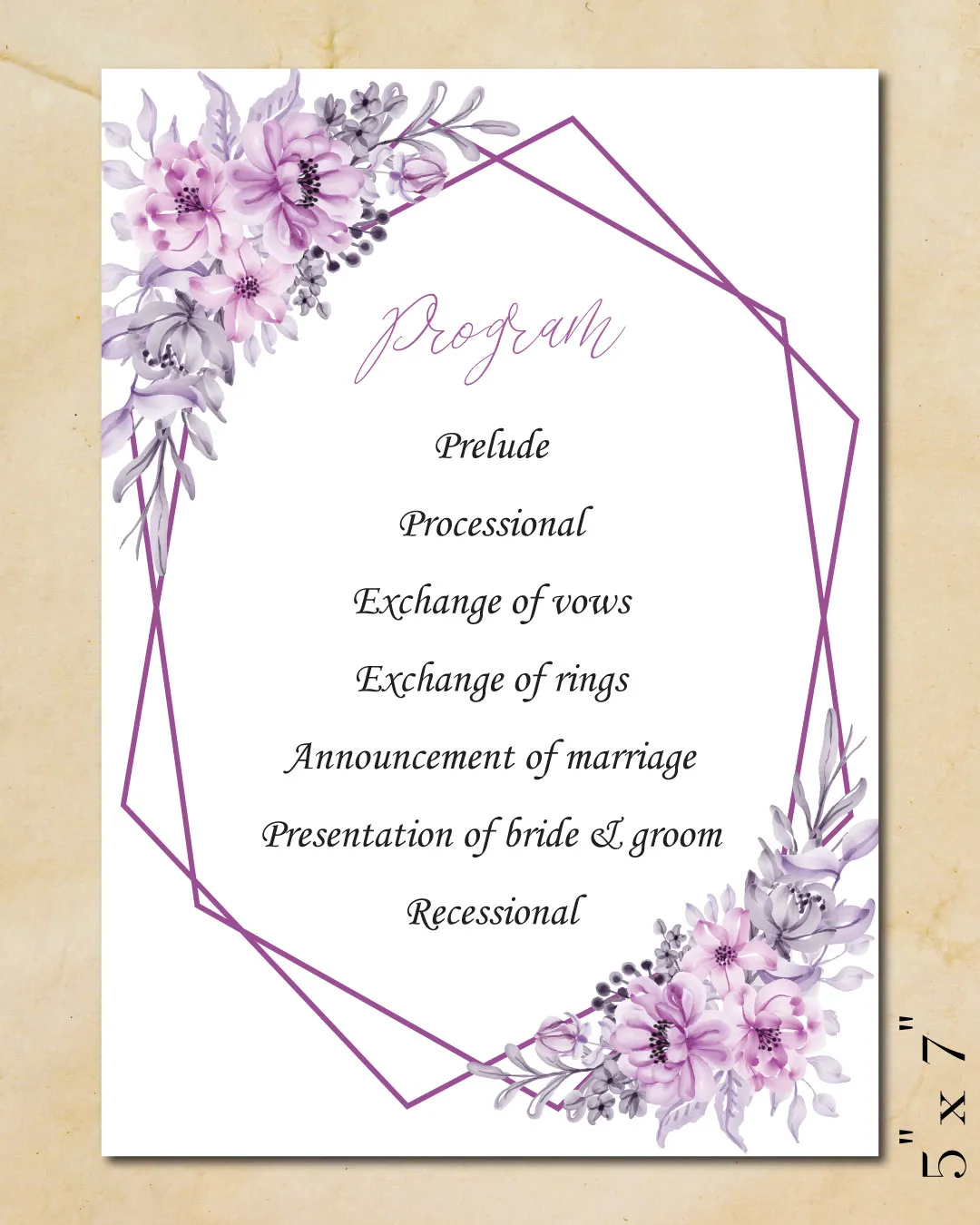 Geometric Frame And Flowers Wedding Program Cards AP Printing - Geometric Frame And Flowers Wedding Program Cards - Custom Printing Services