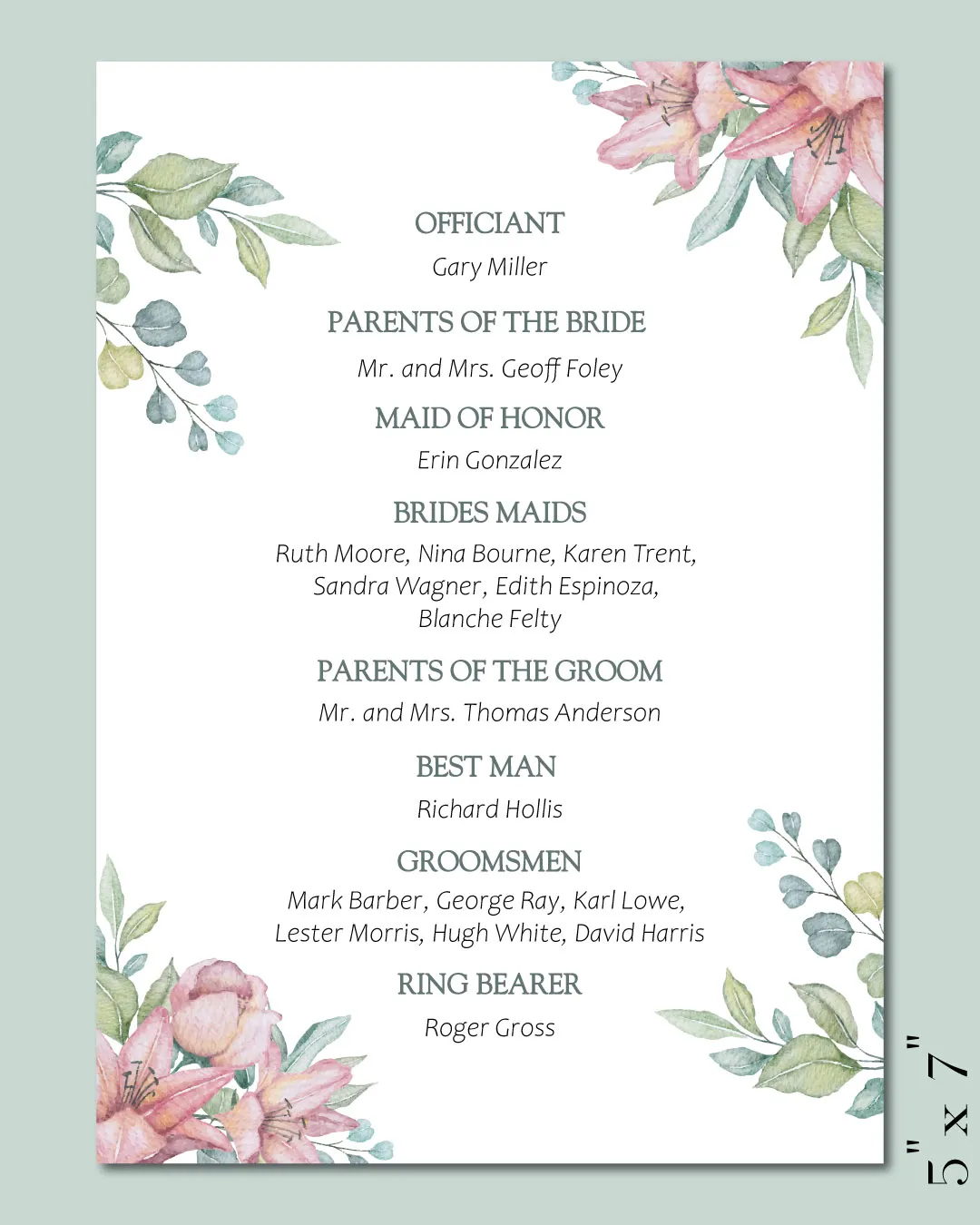 AP Printing - Flower Charm Wedding Program Cards - Custom Printing Services