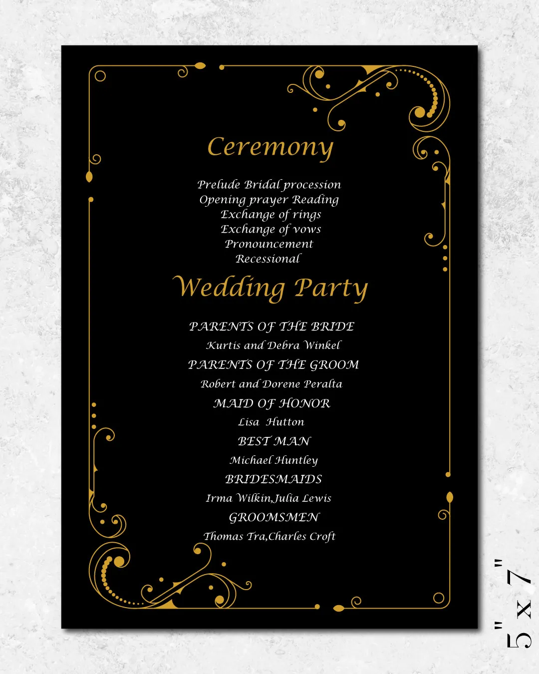 Gatsby Gold Frame Wedding Program Cards AP Printing - Gatsby Gold Frame Wedding Program Cards - Custom Printing Services
