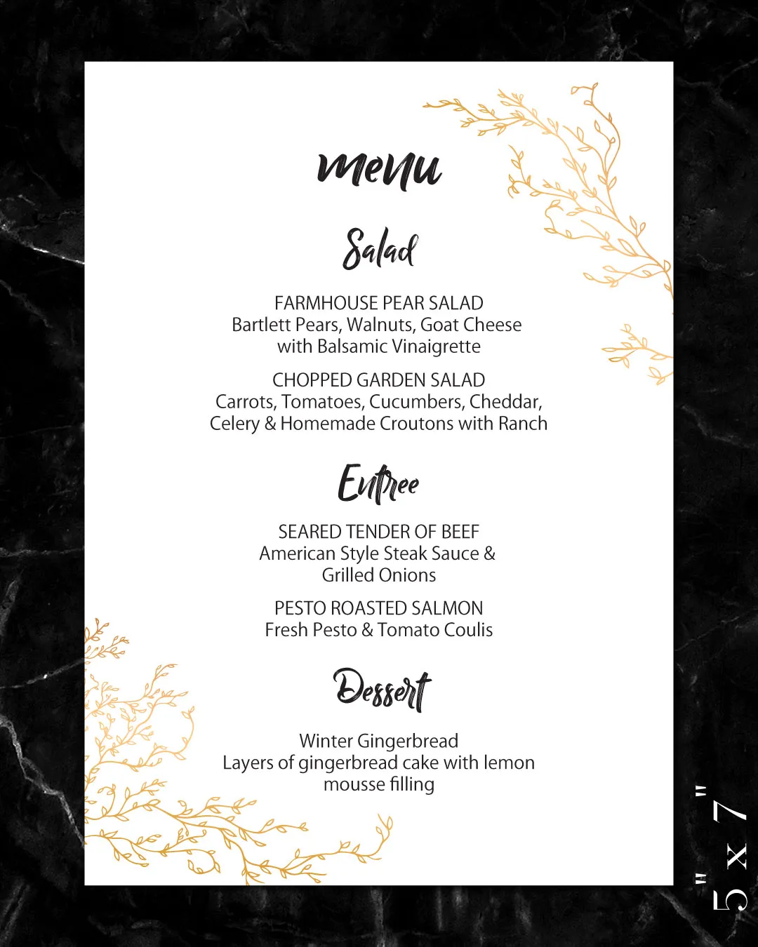 AP Printing - Minimalist Golden Branches Wedding Menu Cards - Custom Printing Services