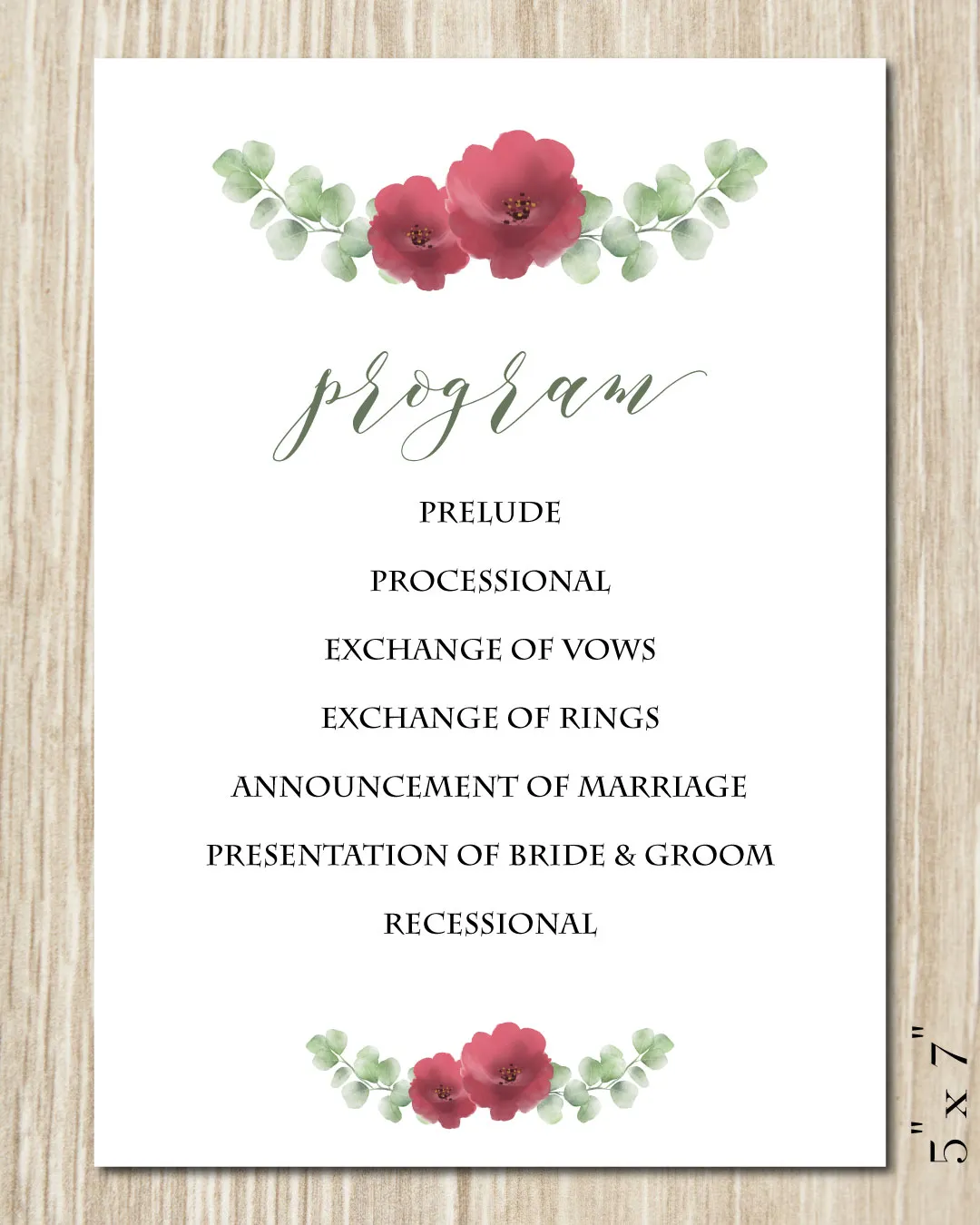 AP Printing - Simple Floral Style Wedding Program Cards - Custom Printing Services